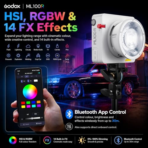 Lampe vidéo LED RVB Godox ML100R Kit2 éclairage haut de gamme 15° 36°