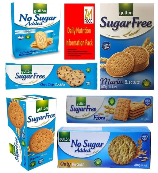 Gullon Sugar free & No added sugar Diabetic Luxury Mixed selection Biscuits Assorted, Variety pack of 6, perfect for gifting friends & Family, All Occasions Hamper (1 Bundle)