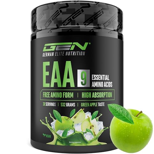 EAA Pulver 532 g (38 Portionen) - Alle 9 essentiellen Aminosäuren inkl. Histidin & BCAA - Human Code Formel -Vegan - Sehr gut löslich - Erfrischender Amino Drink (Green Apple)