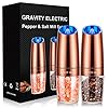 Gravity Electric Pepper and Salt Grinder Set, Adjustable Coarseness, Battery Powered with LED Light, One Hand Automatic Operation, Stainless Steel Copper, 2 Pack