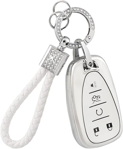 PIFOOG Funda de llavero para Chevy blanco para llaves de coche, accesorios brillantes para Malibu Equinox Camaro Blazer Traverse Trailblazer Spark 5