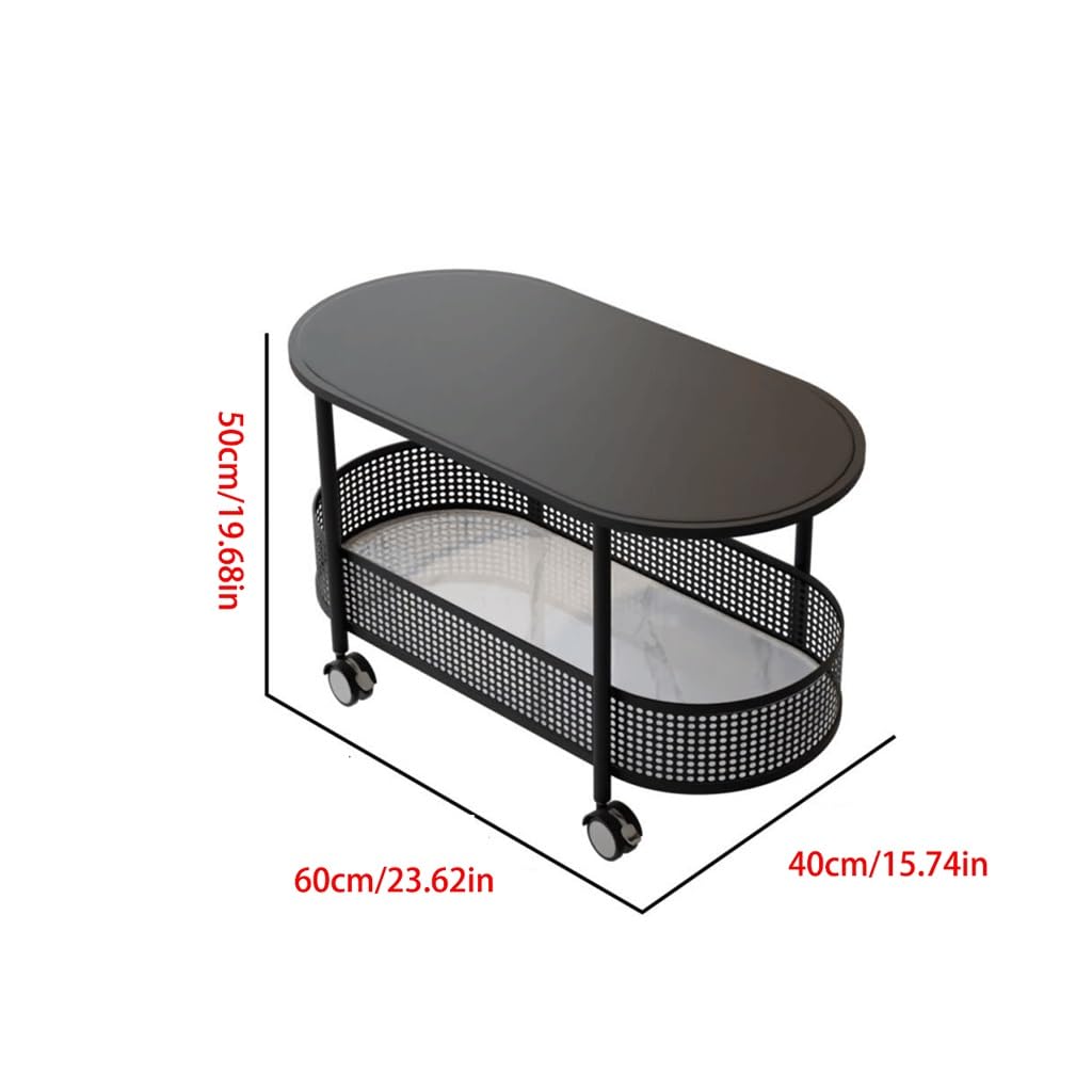 Tavolino mobile con ruote, tavolino Rock Board for soggiorno(Brown,L 60CM)