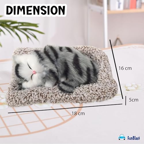 Image of FunBlast Cute Sleeping Cat Plush Toy with Meow Sound, Gift for Kids, Toy Accessories for Car Dashboard (Stripped Black)