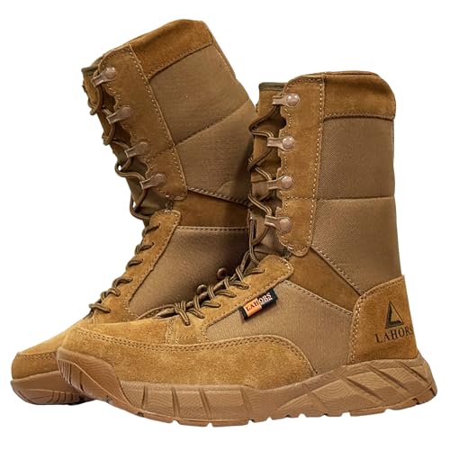 LAHORS Lightweight Mens Tactical Shoes Combat Boots Coyote Brown Boots Military Training Lace Up...