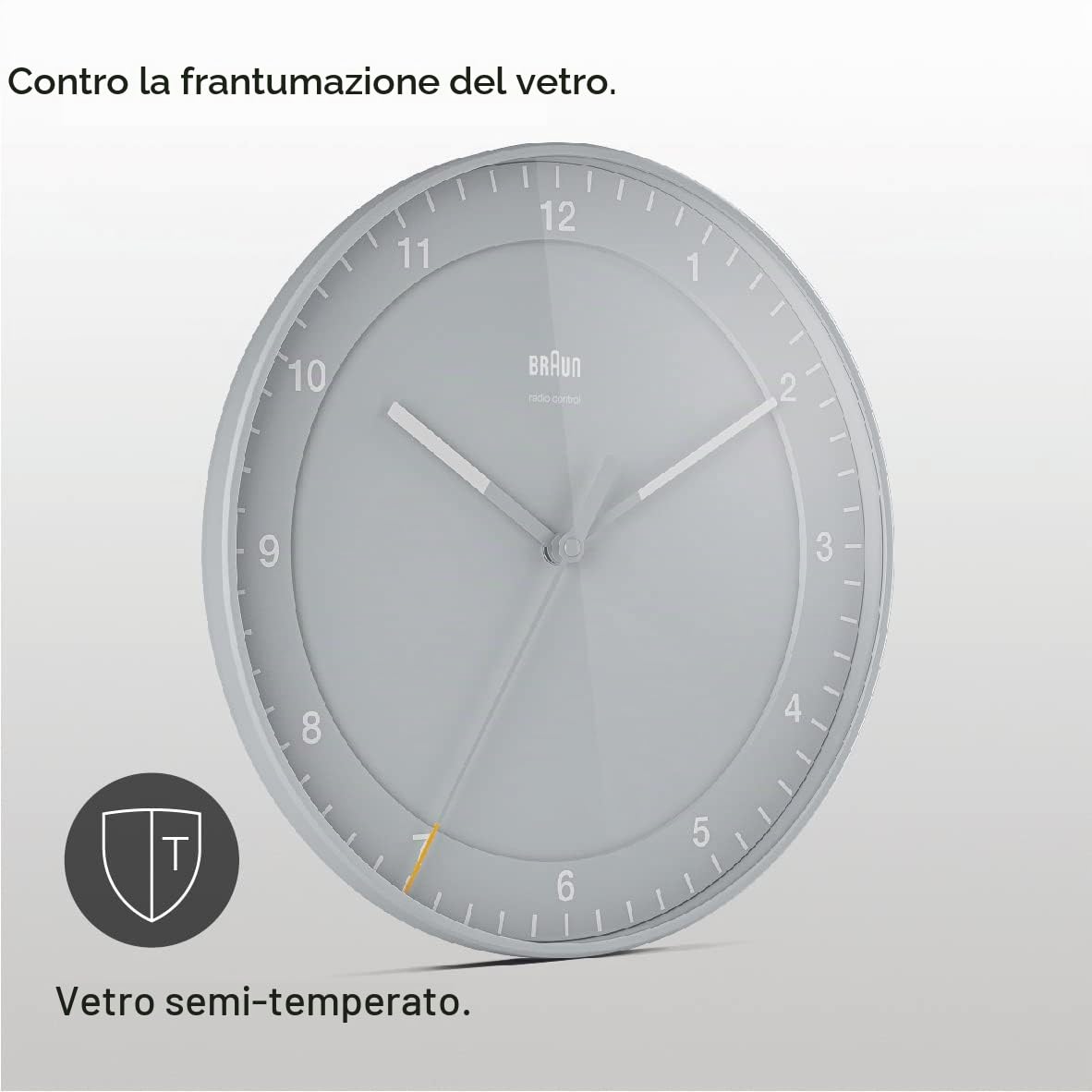 Braun Orologio analogico grande da parete Radiocontrollato Classic per il fuso orario dell'Europa centrale (DCF/GMT+1) con movimento a scansione silenzioso, diametro 30 cm, grigio, modello BC17G-DCF.