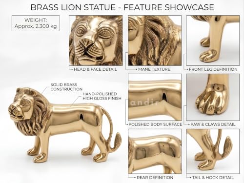 Image of Pure Brass Lion Idol, Vastu Remedy for Strength & Courage (22 cm, 2.3 kg)