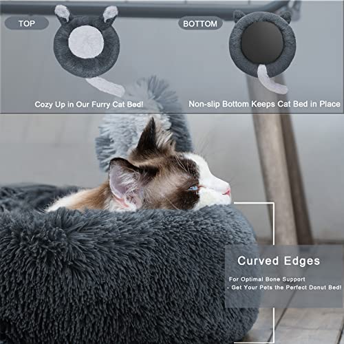 Lemtrflo Cat Beds For Indoor Cats | 23.6"*23.6" Large Cat Donut Bed | Anti Anxiety Fluffy Calming Cat Bed Washable Cute Kitten Bed Pet Beds For Small Dogs #TOP2