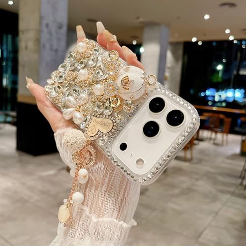 iFiLOVE for iPhone 17 Bling Diamond Case, 3D Luxury Sparkle Glitter Crystal Rhinestone Butterfly Flower Pendant Charm Case Cover for Girls Women Kids (Clear) by iFiLOVE - Image 4
