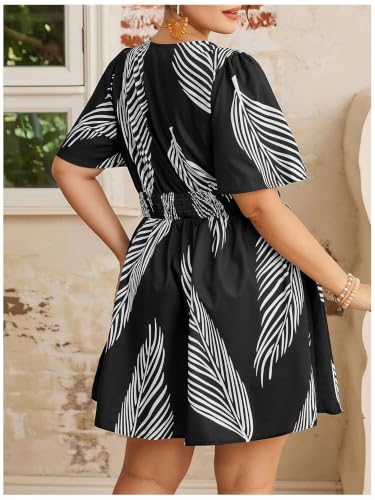 Image of Floerns Women's Plus Size Printed V Neck Short Sleeve Ruffle Hem Summer Short Dresses
