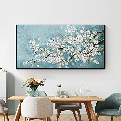 Tableau arbre fleuri abstrait 65x130cm pour créer un salon chaleureux et design