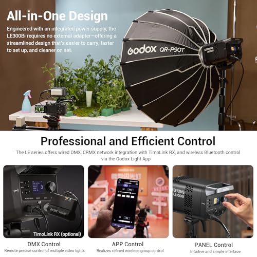 Image of Godox Litemons LE300Bi 320W Bi-Color COB LED Video Light, 58,900Lux@1m, CRI /TLCI 98+, Bowens Mount, App /DMX Control, Quiet Fan, 11 FX Effects for Filmmaking, Live Streaming & Studio