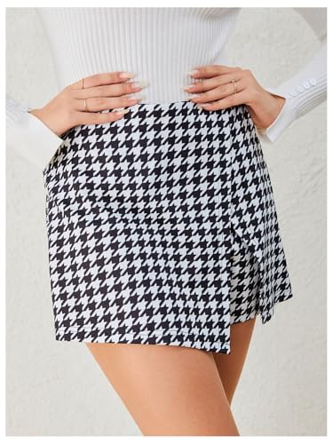Milumia Women\'s Asymmetrical Wrap Skirts High Waisted Slit Hem Skort Shorts Black and White