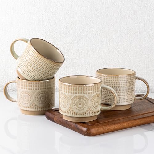 GBhome 12 oz Coffee Mugs Set of 4, Stackable Ceramic Coffee Cups Set