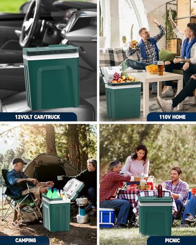 SubSun Electric Cooler and Warmer with Handle,27 Quart (25 L) Portable Thermoelectric Fridge, Car Fridge Cooler with 12V DC & 110 AC for Camping, Travel & Picnics, Army Green