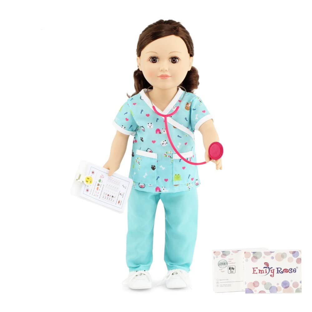 Emily Rose 18 Inch Doll Clothes 6 PC Doctor Vet Nurse Scrubs & Accessories Gift Set, Including Stethoscope | Perfect Halloween Costume for 18" Dolls | USA Business