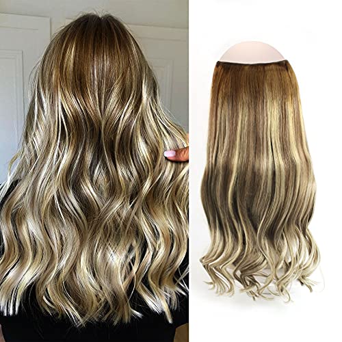 Oreola 20 Inch 120 Gram Invisible Wire Hair Extensions Real Human Hair Chocolate Brown Root Fading into Light Chestnut Brown and Light Ash Blonde 120g Remy Human Hair Extensions