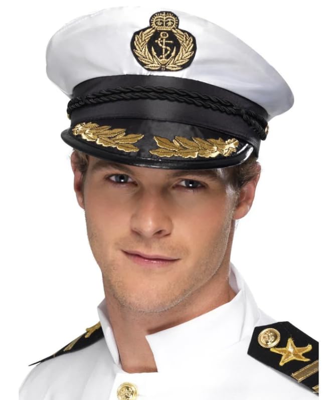 Captain Sailor White Hat Adult Costume Ship Boat Admiral Navy Cap Unisex Mens Women's