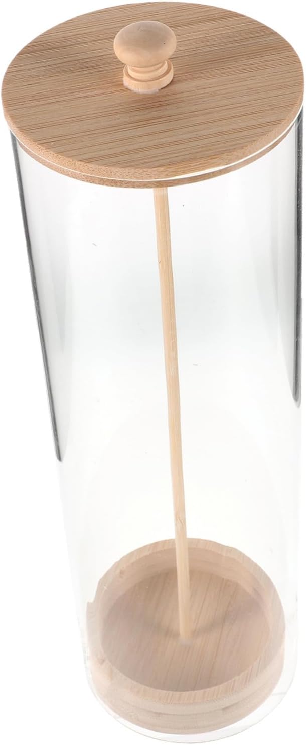 Transparent Drinking Straw Organizer with Wooden Lid Multi Use Storage Bin for Straws Kitchen Utensils and Items Chic Countertop Decor Height