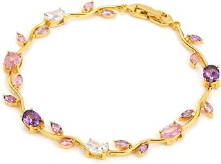 Inites Fairy Bloom Floral Tulip Bracelet With Multi Crystal Stones For Girls & Women | Elegant Anti Tarnish Golden Chain L... Price In India