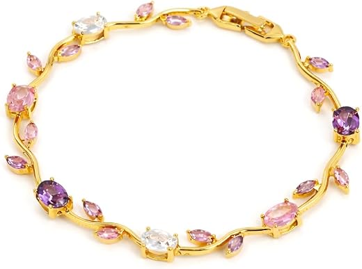 Inites Fairy Bloom Floral Tulip Bracelet With Multi Crystal Stones For Girls & Women | Elegant Anti Tarnish Golden Chain L...