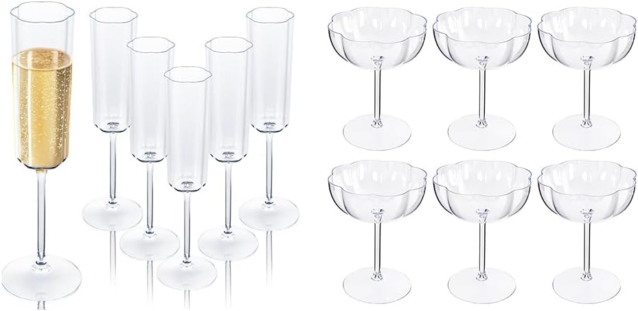Ciaell 24 Pack Plastic Champagne Flutes and 12PCS Plastic Martini Glasses for Thanksgiving & Parties & Weddings & Poolside & Toasting & Outdoors