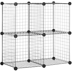 Estanteria Malla Metalica Amazon Basics - Estantes de almacenamiento, Cuatro cubos, de alambre - Negro, 36.98 cm x 76.96 cm x 76.96 cm