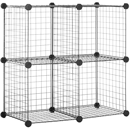 Amazon Basics 4 Cube Wire Grid Storage Organizer, Closet Organizer and Shelves, Stackable, Space-Saving, Easy to Assemble, 14"x14"x14", Black