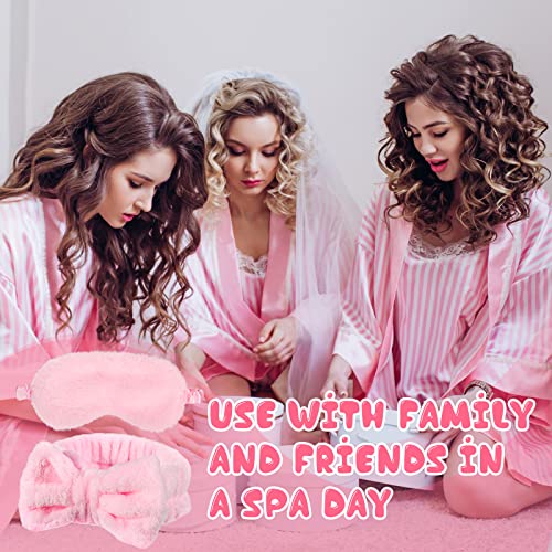 Jexine 24 Pcs Spa Slumber Party Headband Plush Sleep Eye Mask Bulk Bow Hair Band Makeup Headband for Sleepover Birthday Party Supplies Graduation Mother's Day Gift(Pink) by Jexine - Image 5