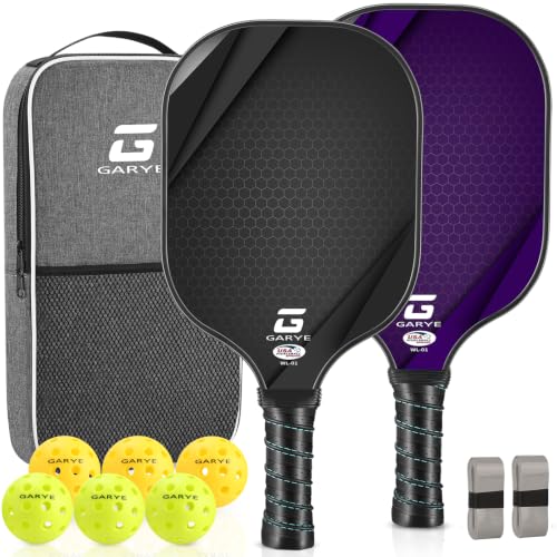 GARYE Pickleball Paddles Set of 2/4, USAPA Approved Carbon Fiber Pickleball Set, Lightweight Pickle Ball Rackets 2/4 Pack with 6 Balls, 1 Bag, Pair of Grip Tapes, Pickle Ball Paddle for Men and Women