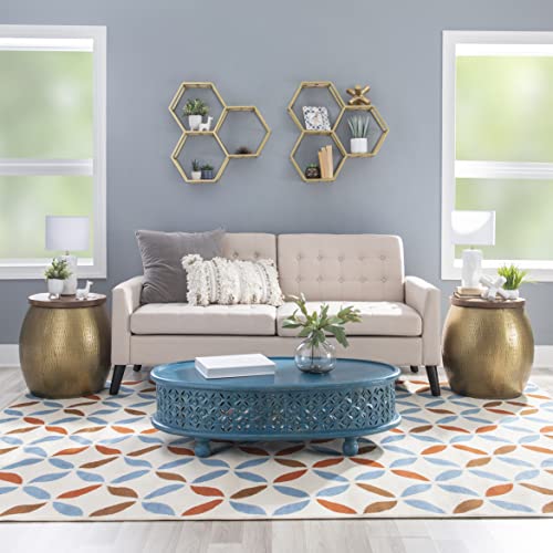 Powell Brass Drum Side Table With Storage Beneath The Wood Top Janice #TOP5