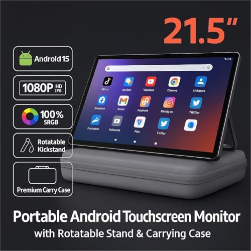 Image of 21.5 inch Android 15 Portable TV Tablet with Carry Bag, Rotating Foldable Stand, 6GB+128GB, with 99.9Wh Battery, 13MP Camera, Dual 5W Speakers, Smart Touch Screen for Travel, Camping & Home Entertainment