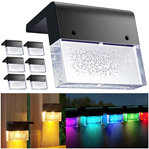DenicMic Solar Deck Lights 6 Pack Outdoor LED Fence Lighting for Step, Patio, Railing, Wall, Color Glow Solar Lights Waterproof (Warm White/Color Changing)