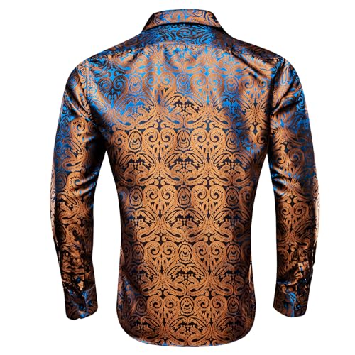 Barry.Wang Men's Dress Shirt Paisley Silk Long Sleeve Button Down Shirts Formal Wedding Regular Fit Tops Disco Party3