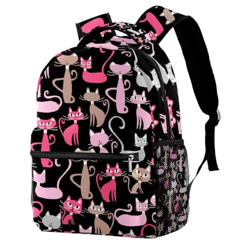 Sac à dos d'école ergonomique contre le mal de dos motif chat noir et rose