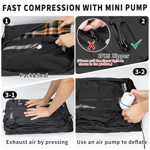 EULANT Bolsas de Vacío Profesionales para Viajes con Bomba, Bolsa de Compresión Reutilizable para Maletas/Mochila, Impermeable Bolsas de Vacio para Ropa con Cremallera Hermética IPX8 - imagen 8