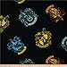 Camelot Fabrics Harry Potter House Crests Tossed Fleece Fabric, 1, Black, Fabric by the Yard