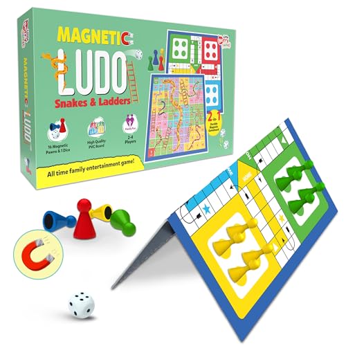 Image of Ludo Game for Kids | 2-in-1 Magentic Snakes & Ladders and Ludo Board | 14 inchx14 inch Foldable Big Family Game for Kids & Adults | Travel-Friendly Dice Board Game