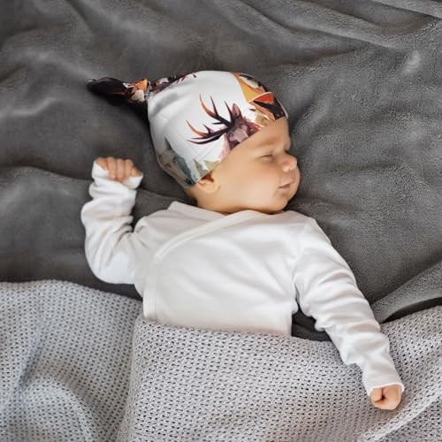 Baby Beanie Wolves and Reindeer Knotted Hat - Soft, Warm, Comfortable, Headwear for Newborns, 0-6 Months Black4