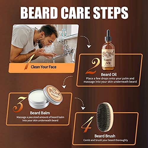 Bartpflege Set für Männer, JVR Bartpflegeset mit Bartöl, Bartbalsam und Bartbürste, Bartglättung, Feuchtigkeit & Verleiht Glanz & Styling, Hochwertiges Bartset als Geschenk (Braun) - Image 7