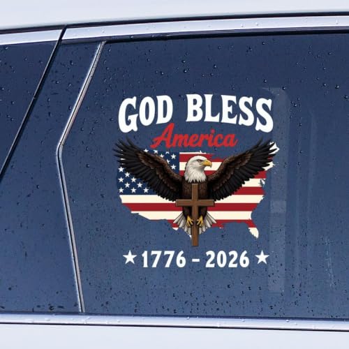 Image of 2pcs 250th USA Anniversary Car Window Decal Sticker Patriotic Decals | God Bless America 1776-2026 Merchandise Stickers for Vehicle Car, Laptop, Window Eagle Independence Day of USA Decor 10 inch