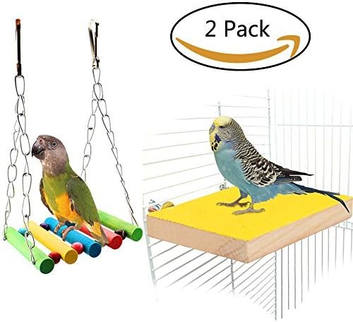 Petsvv JoyJon Colorful Bird Perch Stand Platform Swing Toy, Long Side