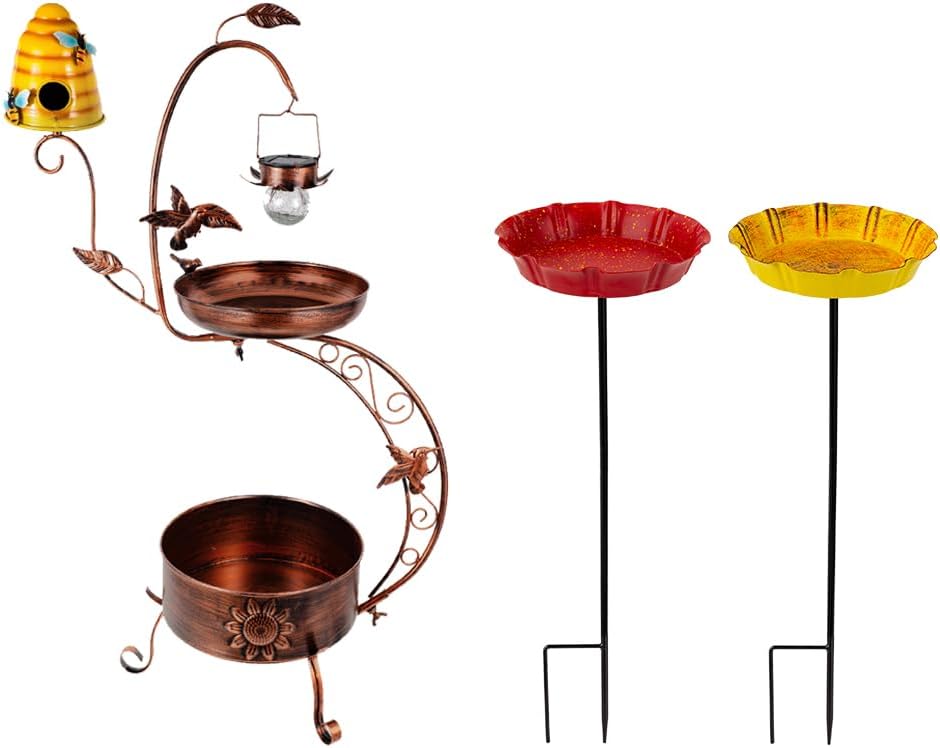 DREAMSOUL Bird Bath with Bird House + 2 PCS Bird Bath with Stake