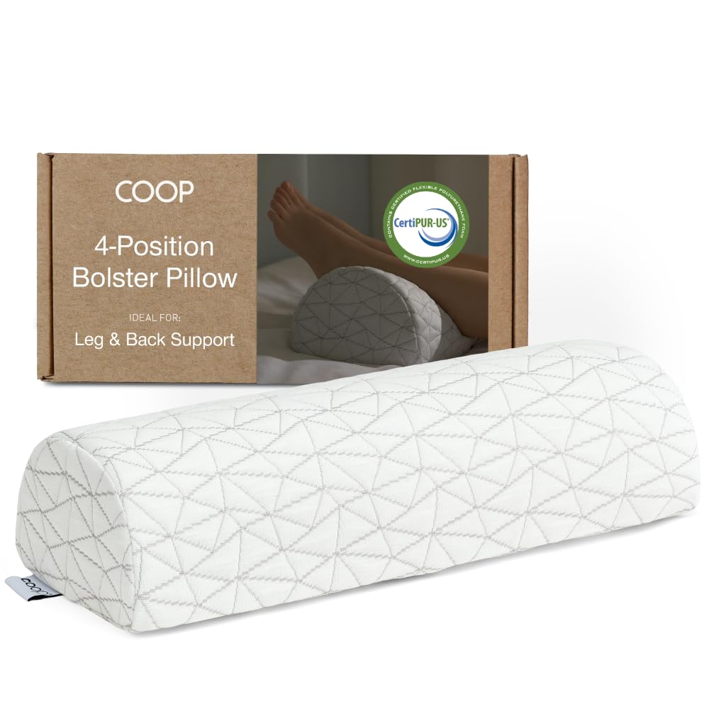 Coop Home GoodsMemory Foam Four Position Support Pillow, Half-Moon, Bolster, Semi-Roll, Pain Relief, Neck, Back, Leg, Knee, Bamboo Cover, Washable