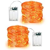 Brizled Halloween Orange Fairy Lights, 19.47ft 60 LED Halloween Lights String, 2 Modes Battery Orang