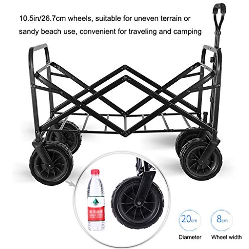 CRBUDY Tragbarer Einkaufswagen mit Überdachung, zusammenklappbarer Gartenwagen, robuster Gepäckwagen mit 10,5 Zoll Breiten Rädern für Camping im Freien, Tragkraft: 100 kg – Bild 3