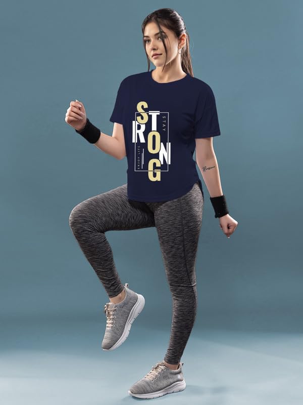 Image of CHKOKKO Womens Stylish Activewear Quick Dry Lightweight Breathable Printed Round Neck Half Sleeve Regular Fit Gym T Shirt for Sports Yoga and Training