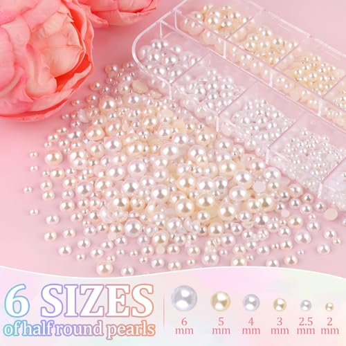 Image of Flatback Pearls for Crafting with 3Pcs 10ml B7000 Jewelry Glue, 1 Box of Half Round White and Beige Pearls, Bedazzling Beads for DIY Crafts Clothing Tumblers Shoes Embellishment Nail Art