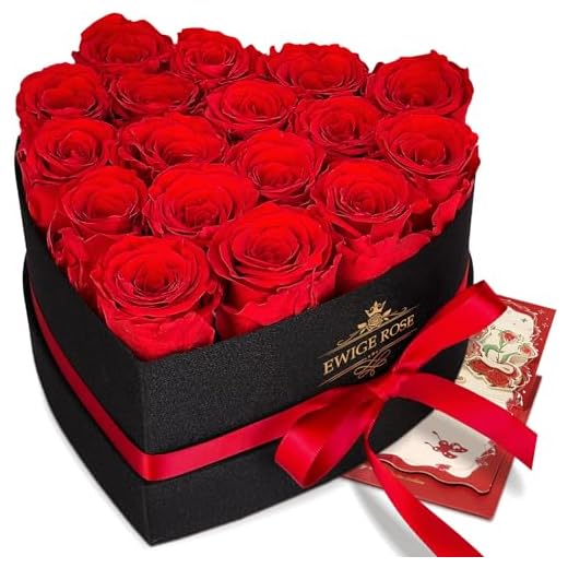 QHHENTOO 17 Infinity Rosen, Ewige Rot Rose Geschenke für Frauen, Konservierte Rose in Herzbox für Frauen Mutter zum Geburtstag Jahrestag Valentinstag Muttertag Weihnachten Hochzeitstag Rosenbox