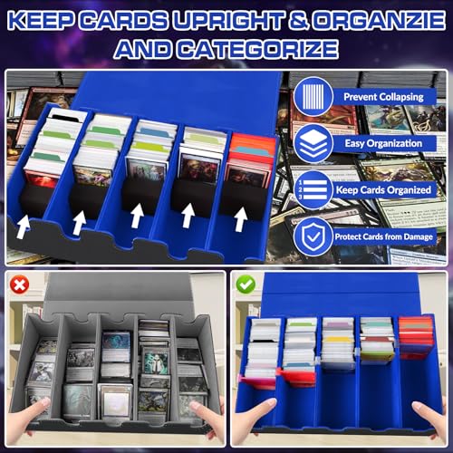 Image of AOBOPLE Trading Card Storage Box,3500+ Card Box Storage with 48 Dividers and 10 Card Supporters PU Leather Magnetic Cards Deck Case for MTG,TCG,Magic and Sport Cards (Black Blue)
