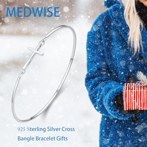 MEDWISE Womens Cross Bangle Bracelet 925 Sterling Silver Infinity Cross Bracelet Fashion Layer Bracelets Christian Religious Bracelet Jewelry Gifts2